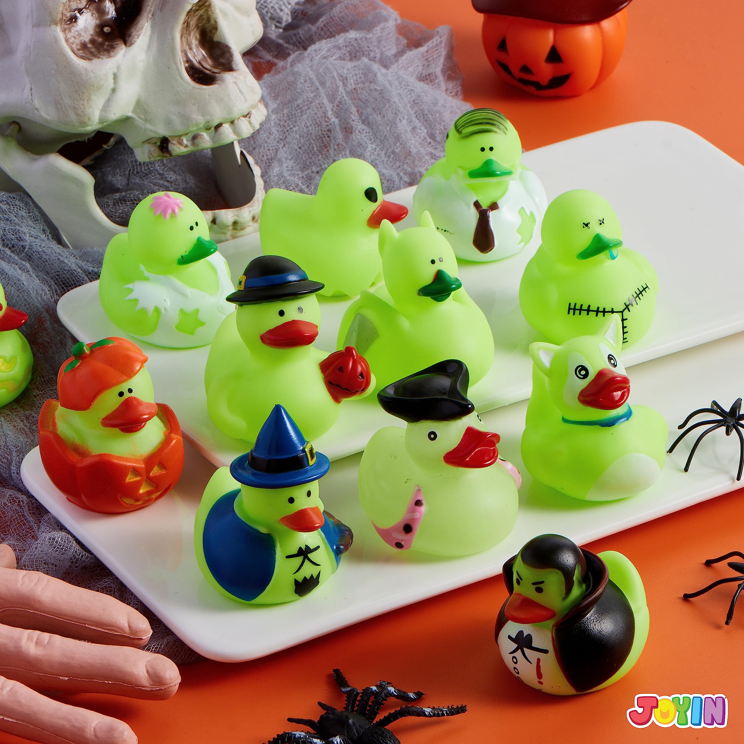 JOYIN 12 PCS Halloween Glow Ducks Bath Toys, Rubber Ducks for School Classroom Prizes, Glow in The Dark Duckies for Trick or Treating Goodie Bag Fillers, Halloween Party Favors Decorations