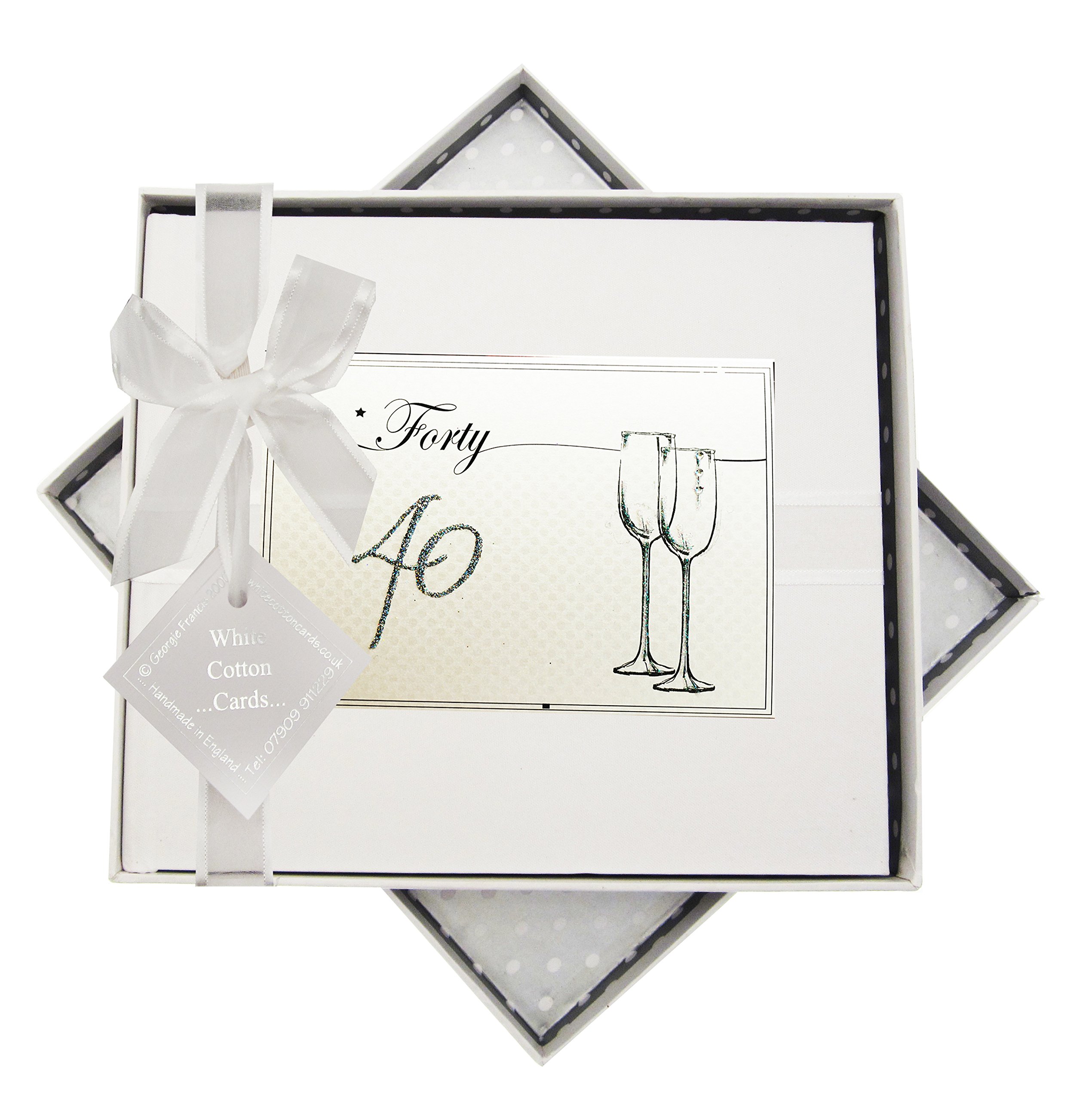 White Cotton Cards Birthday Age 40 Flutes Guest Book, Fabric, 19.5 x 21.5 x 1.5 cm