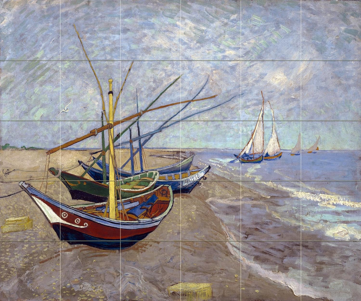 Fishing boats by Van Gogh Tile Mural Kitchen Bathroom Backsplash Marble