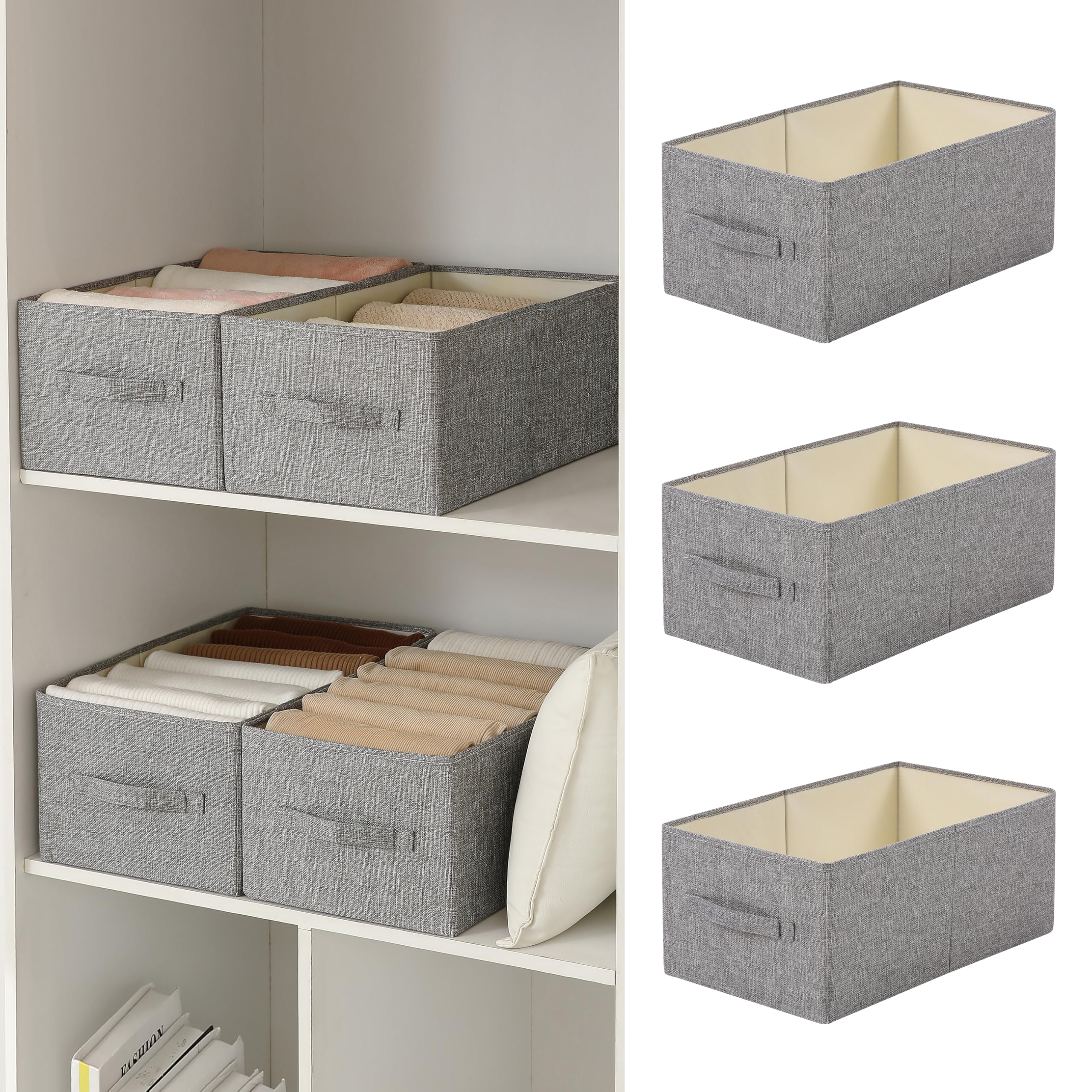 Photo 1 of Linen Folding Storage Bins, 3 Pack Large Storage Baskets, Washable, Clothing Storage Bins with Handle, Closet Organizer for Storage Sweater,Sheets(dark grey, 18½"x11" x8½")