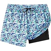 FT FENTENG Boys Swim Trunks with Compression Liner Boys Stretch Swim Shorts Quick Dry 2 in 1 Beach Shorts 4-17 Y
