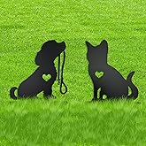 Metal Garden Decor for Outside, Black Silhouette Statues Gifts for Yard Ornaments,Lawn, Patio, Pathway,Outdoor Garden Decor, Lawn Ornaments (Cat+Dog)