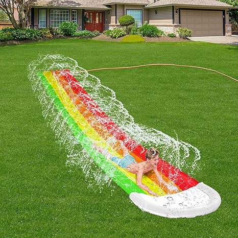 Amazon.com: iGeeKid tobogán de agua para patio trasero de 14 pies, tobogán de agua para césped, fácil de configurar, diversión para niños, niñas, niños, césped, jardín, piscina, juegos, fiesta al aire libre,