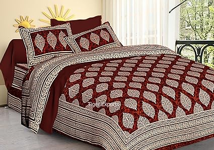 Jaipuri Bedspreads Double Cotton Bedsheets with 2 Pillow Covers (Multicolour, Queen)