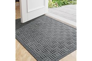 Mibao Front Door Mat Indoor Outdoor Entrance, Dirt Trapping Waterproof All-Season, All-Weather Doormat, Non-Slip Durable Natural Rubber Low Profile Easy Clean Patio Entrance Mat, 29.5" x 17", Grey