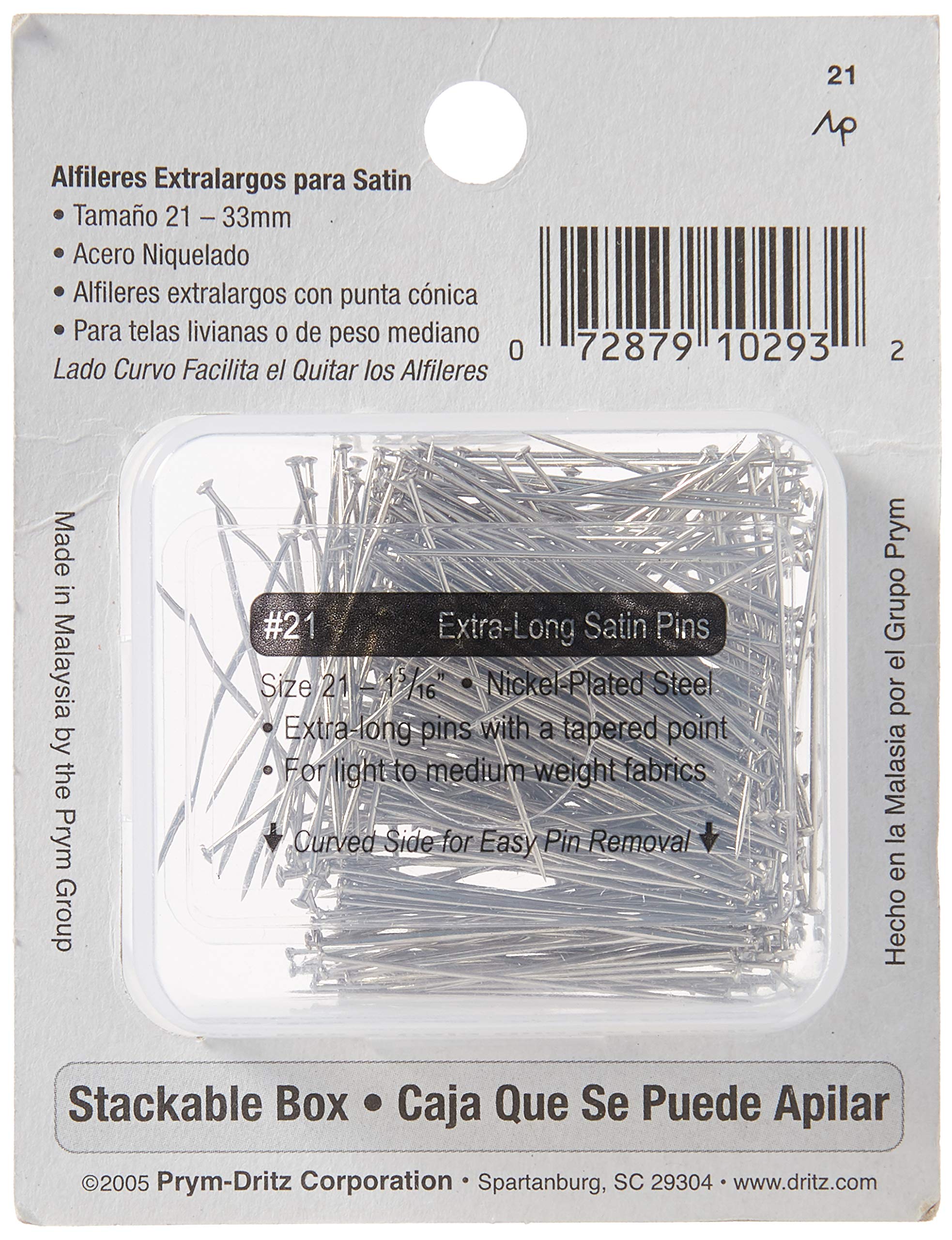 Dritz 21 Satin Pins, Extra Long, 1-5/16-Inch (300-Count), Nickel