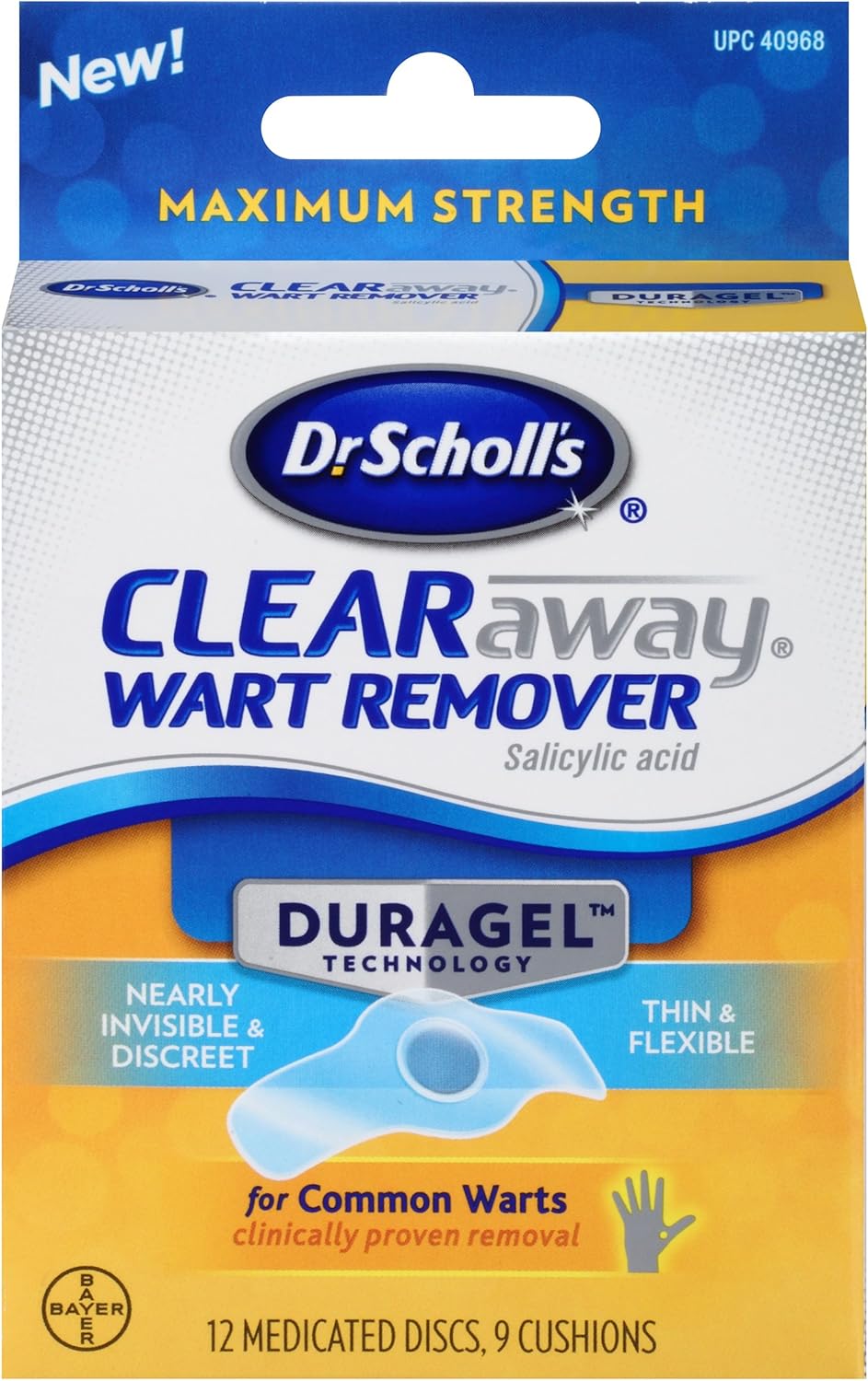 Dr. Scholl's ClearAway Wart Remover with Duragel Technology, 9ct / Clinically Proven Wart Removal of Common Warts with Discreet Thin and Flexible Cushions, Optimal for Fingers and Toes: Health & Personal Care
