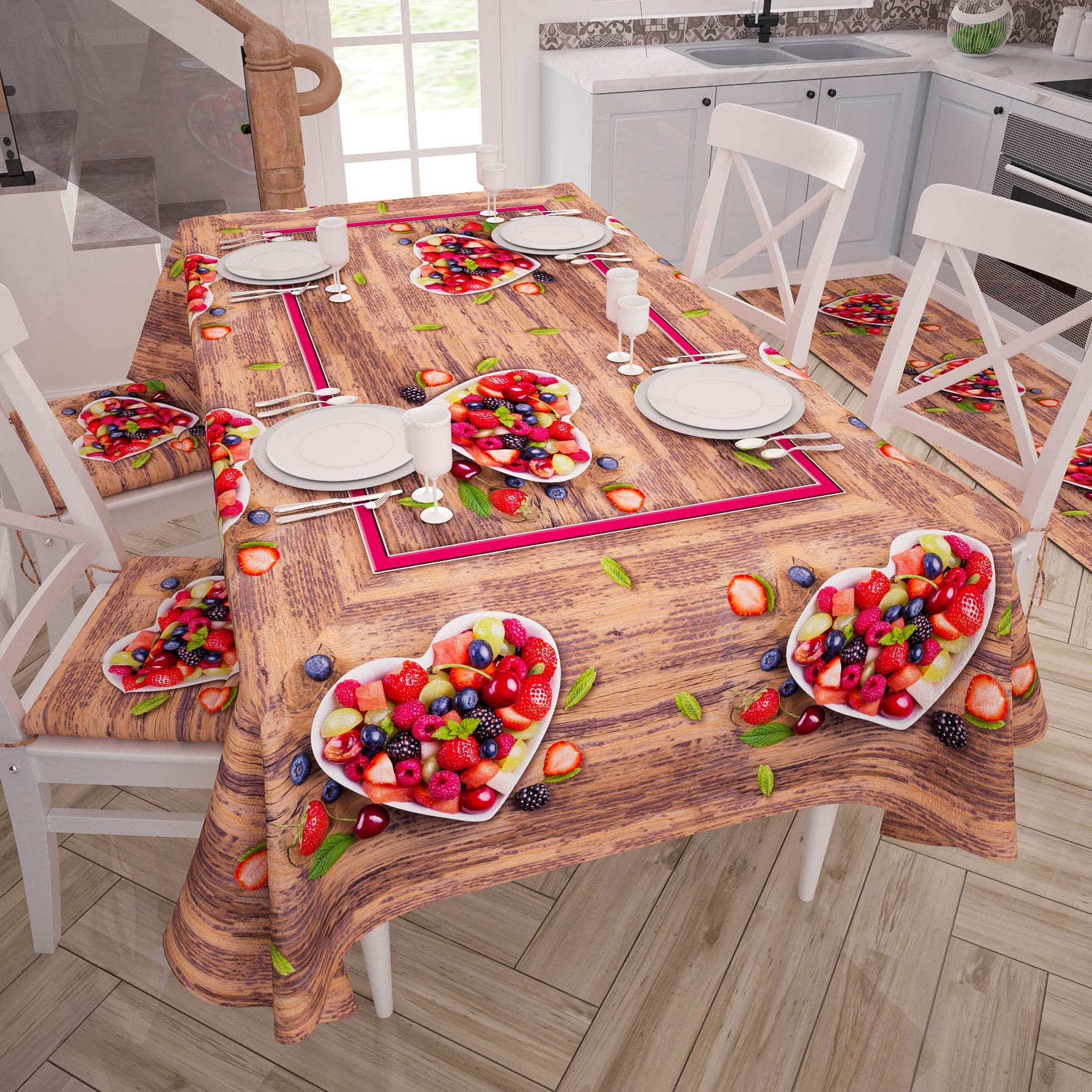 PETTI Artigiani Italiani Rectangular, Microfiber, Decorative Printed Table Cloth, 100% Made in Italy, Canvas, Strawberries, 140x450