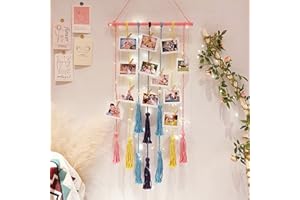 JOBOSI Hanging Photo Display Color Macrame Wall Hanging Pictures with Light, Mom Gifts, Grandma Gifts, Birthday Gifts, Friends Gifts, Girls Gifts, Room Decor, Home Decor, Wall Decor
