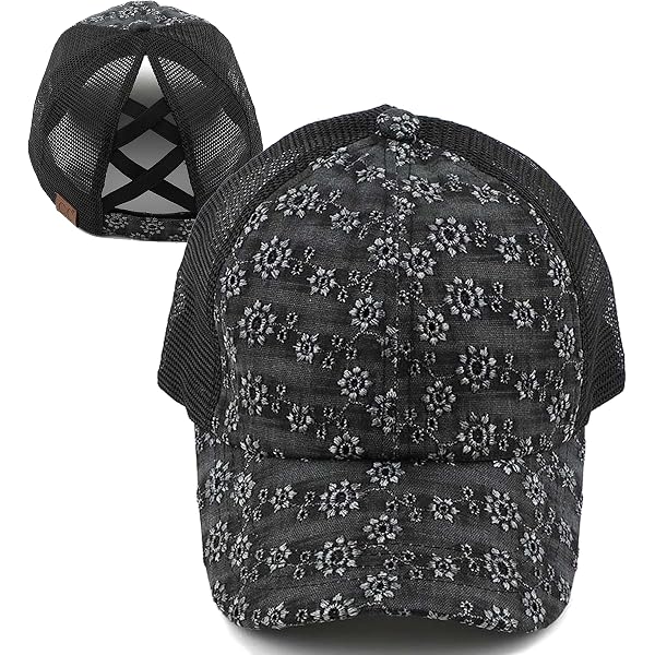 Funky Junque Women's Criss Cross Baseball Cap – Ponytail Slot, Distressed Style, Black - View #9