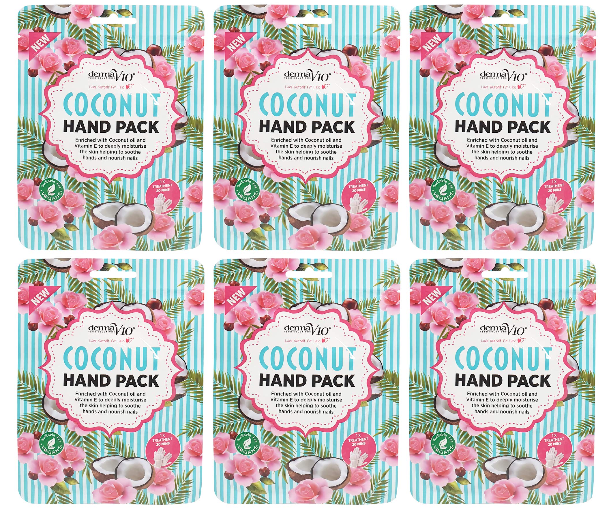 Derma V10 Deeply Moisturising Coconut Hand Pack, Enriched with Coconut Oil and Vitamin E - 6 Pack