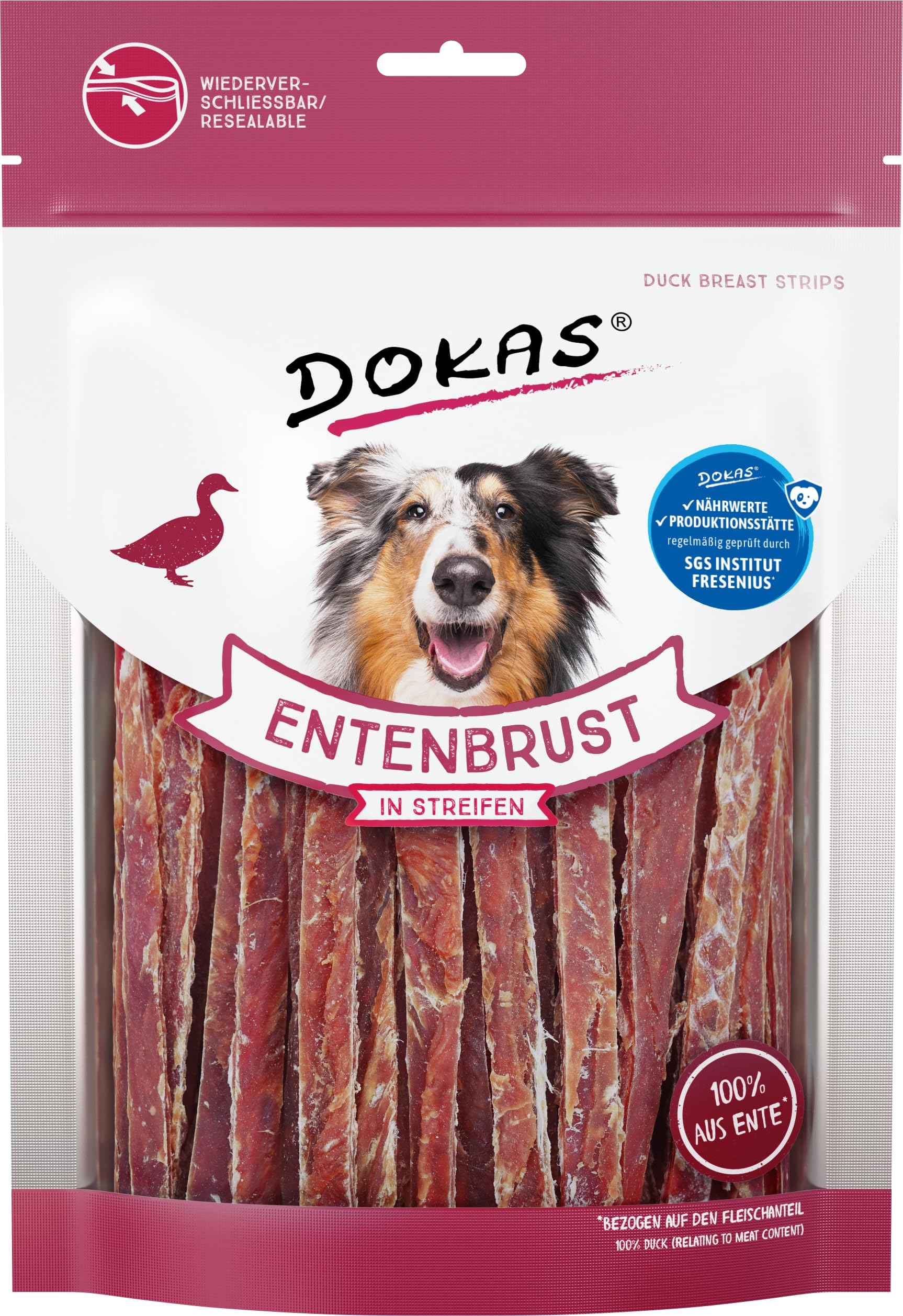 DOKAS Grain Free Premium Snack in Stripes for Dogs - Made from Duck Breast Fillet