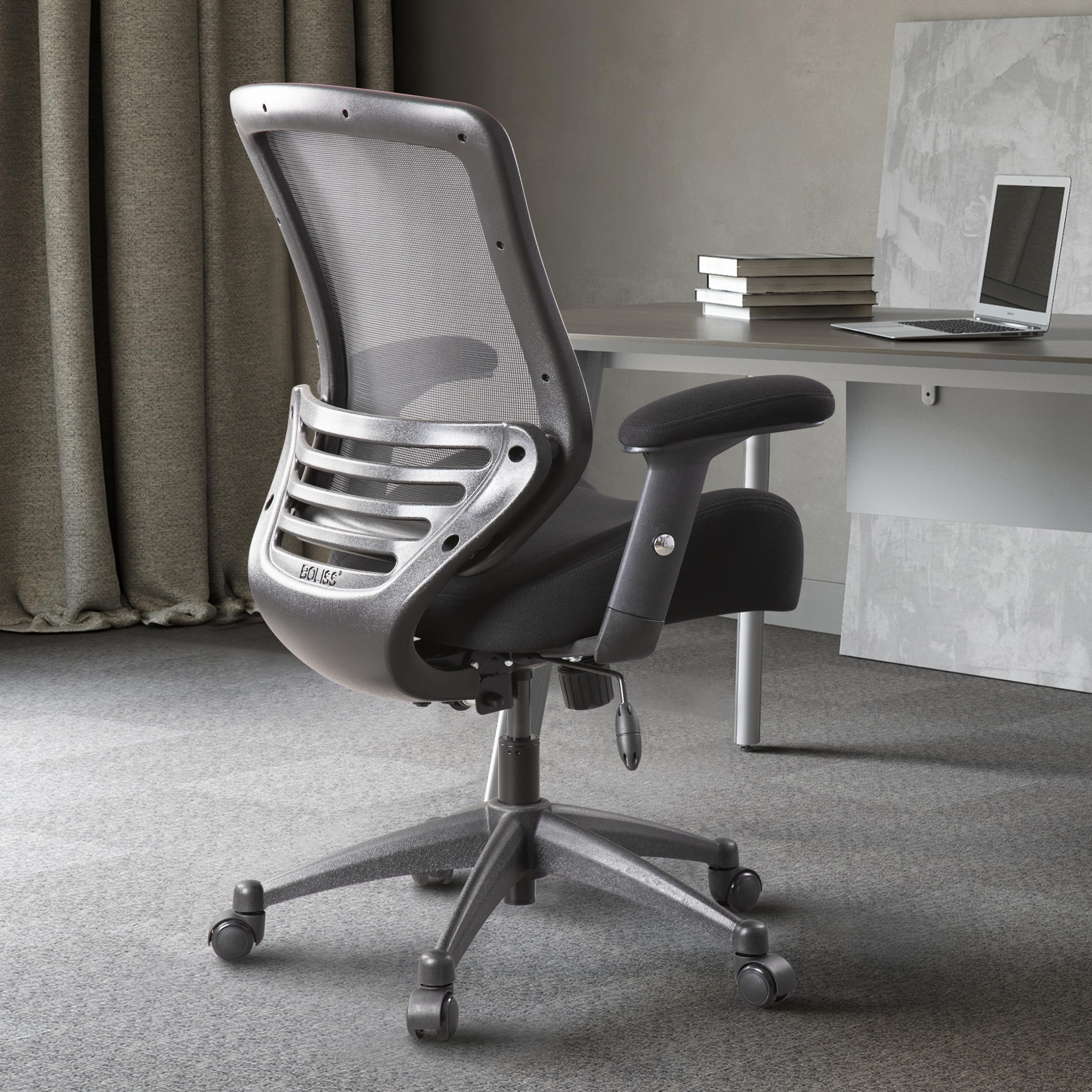 BOLISS 400lbs Mesh Ergonomic Super Soft Wide Cushion Office Computer Desk Chair Adjustable Arms(Black)