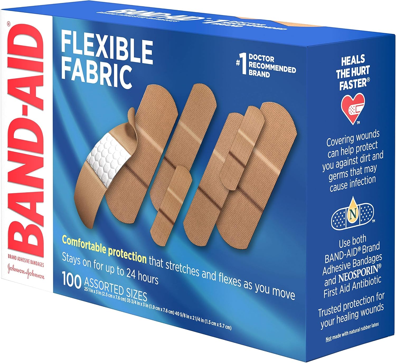 Band-Aid Brand Flexible Fabric Adhesive Bandages for Wound Care & First Aid, Assorted Sizes, 100 ct, Beige: Health & Personal Care