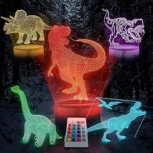 Trendy Home & Garden 3D Dinosaur Night Light- 5 Designs 16 Colors Changing LED Decor Lamp with Remote. 3D Illusion Toy Lamp Nightlight