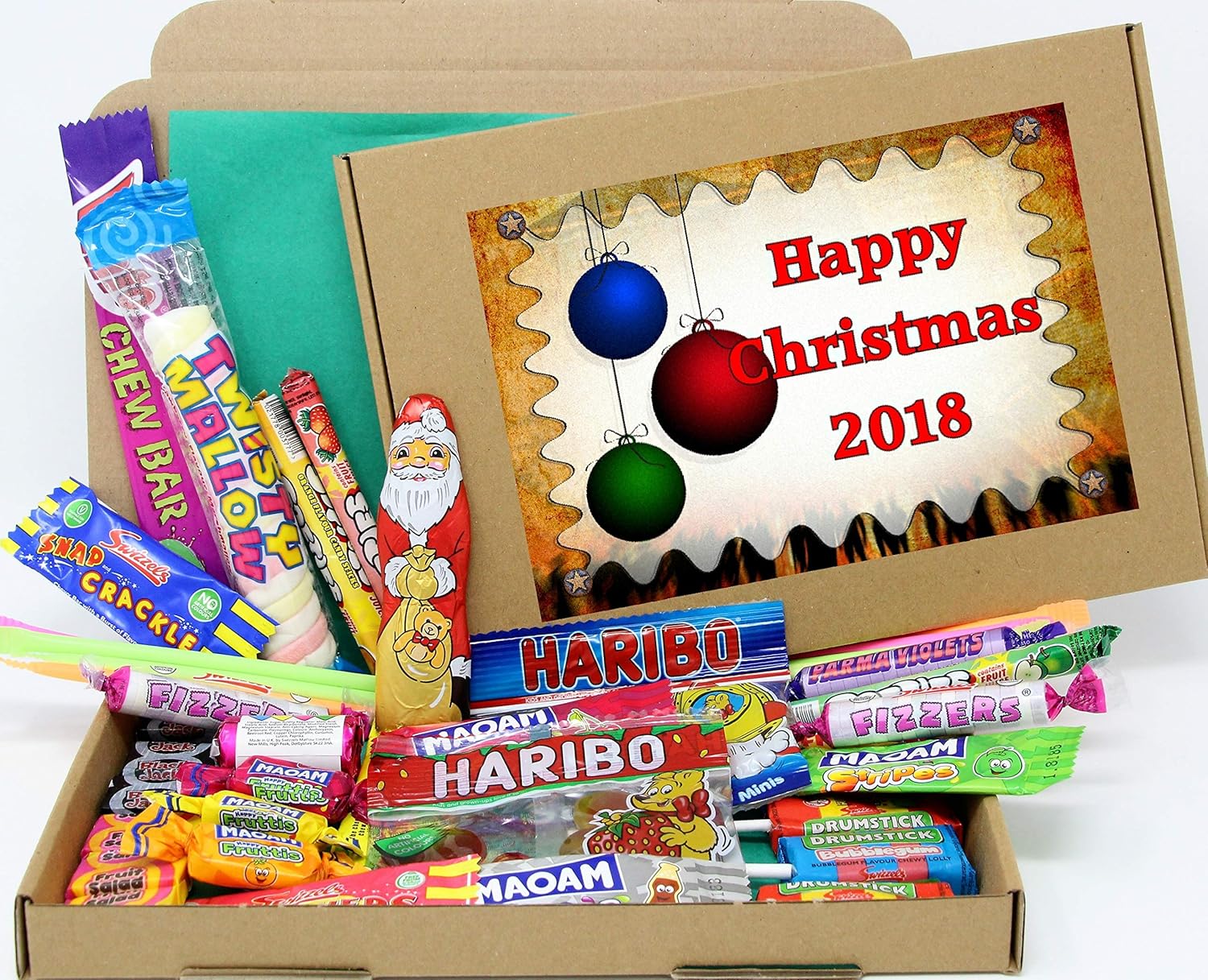 Retro Christmas Sweet Box With Xmas Tree Baubles Design. A Unique