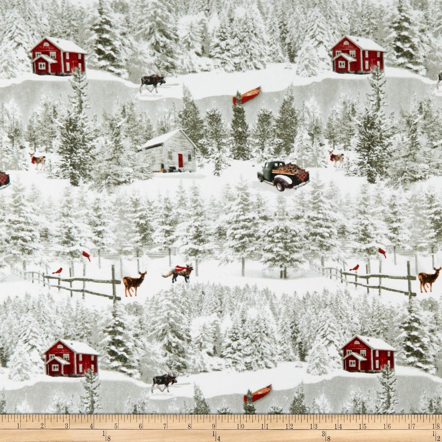 Henry Glass Rustic Charm Flannel Winter Scenic Fabric, Gray