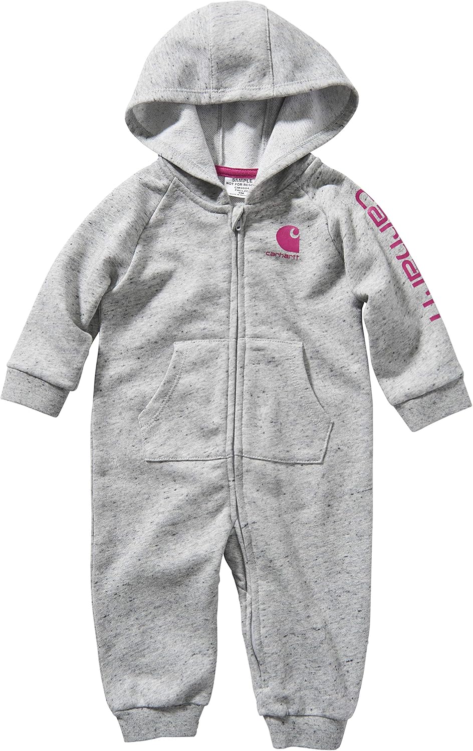 Carhartt Baby Girls Full Zip Hooded Coverall Bodysuit, Ash Heather, 12M