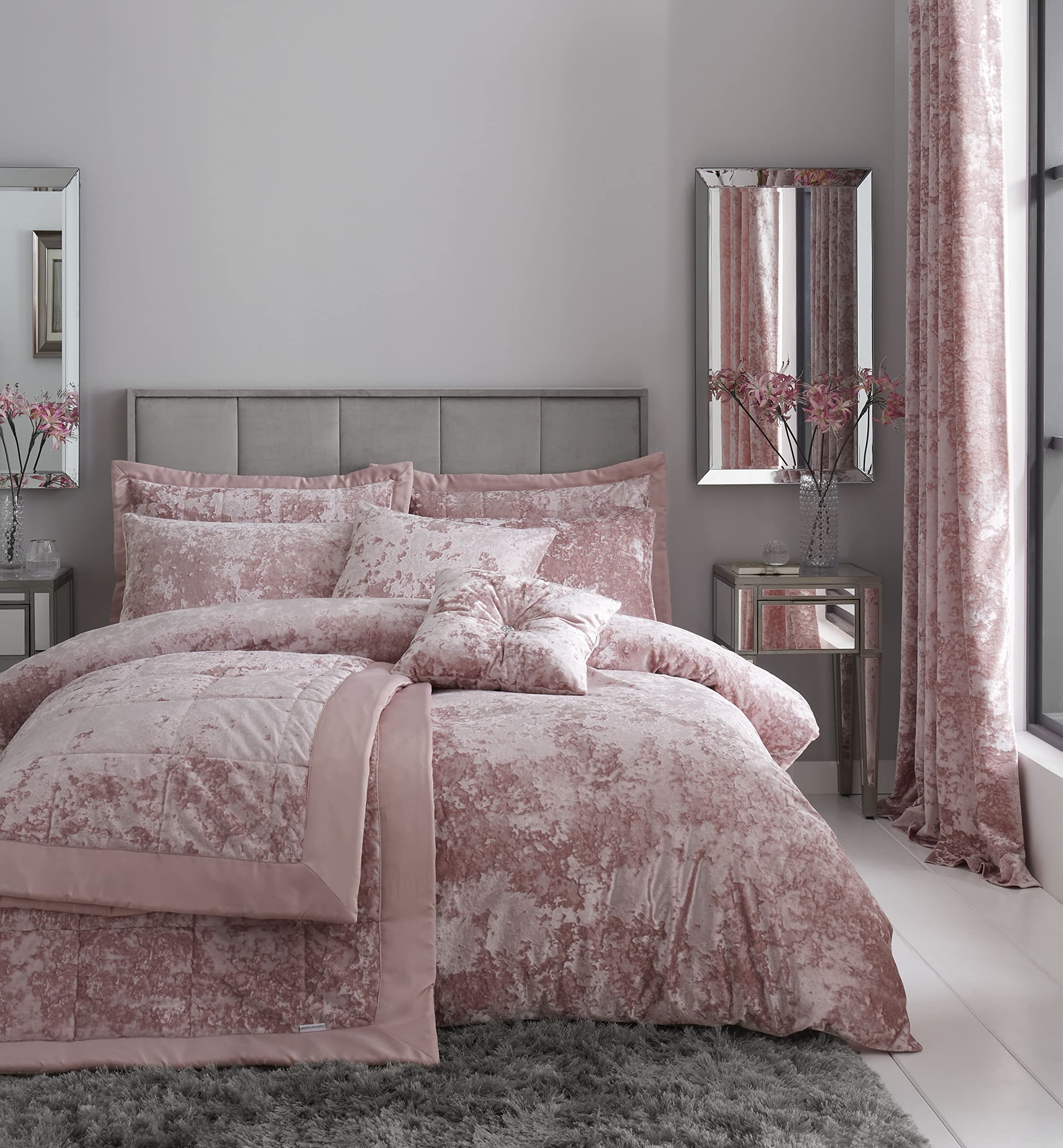 Catherine Lansfield Crushed Velvet Super King Duvet Set Blush
