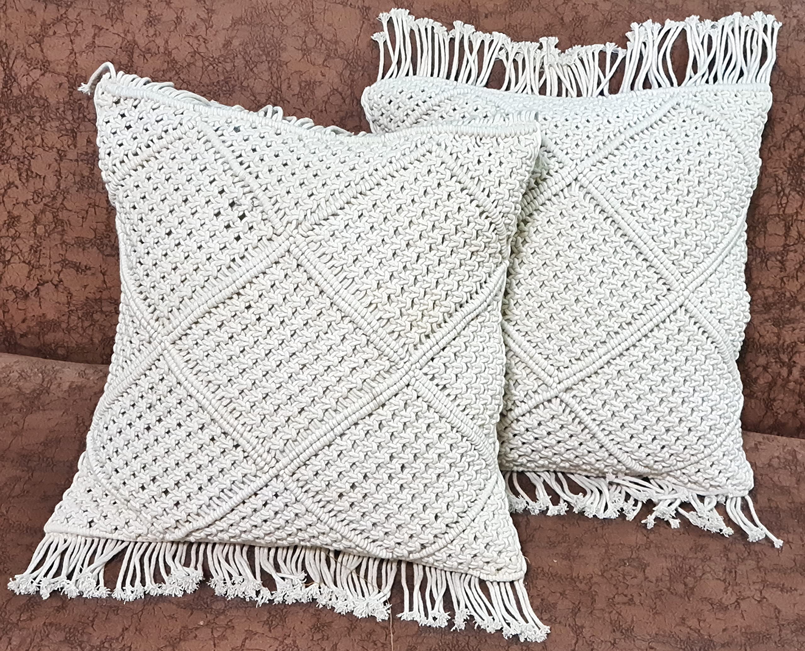 1pcs Bohemian Cushion Cover Macrame Cushion Cover Wedding Decor Throw Pillow Cover 18 x 18 inches -Cream Color Design #3 Set-1
