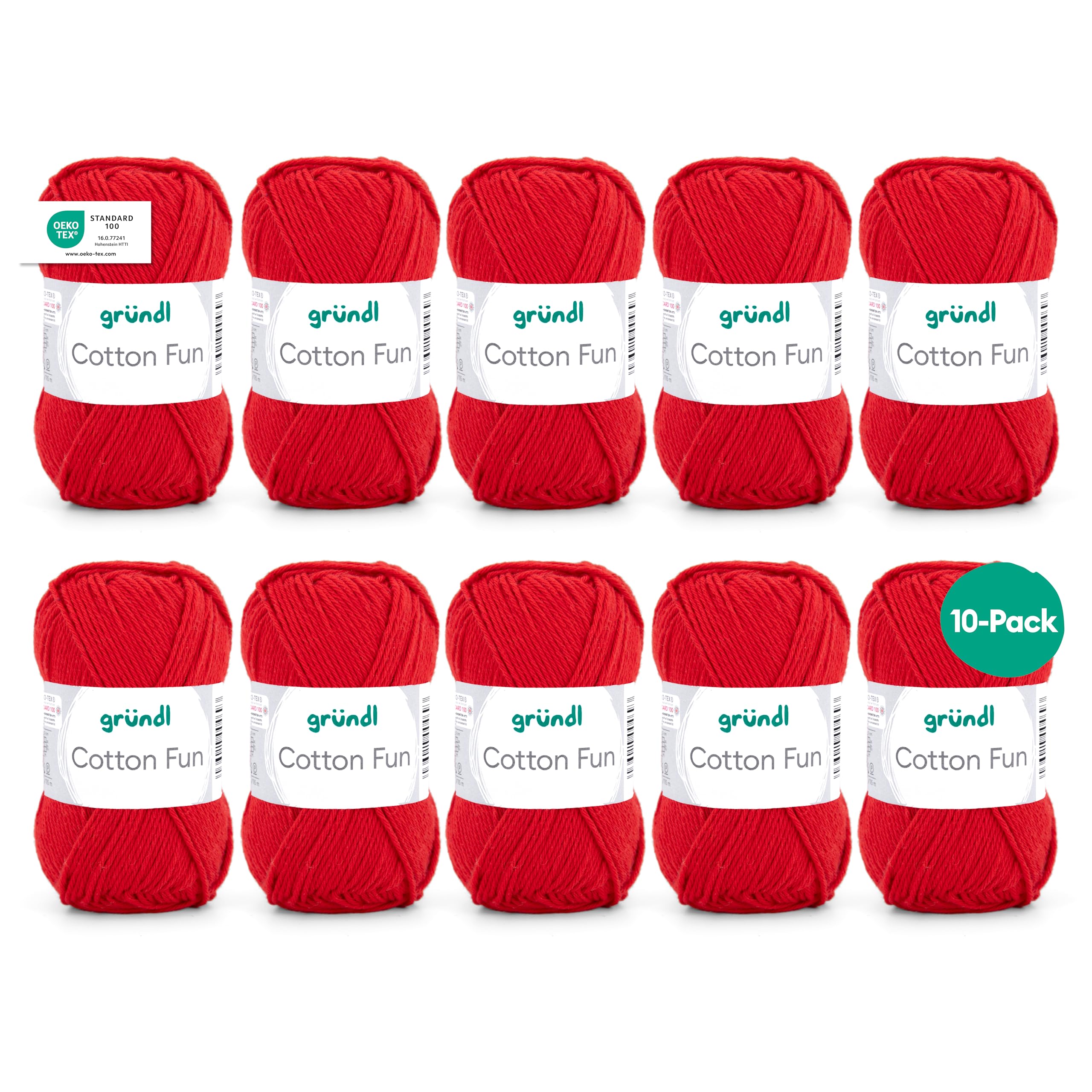 Gründl Cotton Fun knitting/crochet yarn (soft yarn made of 100% cotton, OEKO-TEX certified, 50 g/115 m, needle size: 3-4, 1 ball á 50 g), signal red
