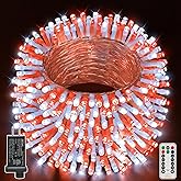 Ollny Red and White Christmas Lights Waterproof, 400LED 131FT String Lights with Remote 3 Timer, Plug in 8 Modes Fairy Light for Xmas Tree Indoor Bedroom House Party Wedding Decorations