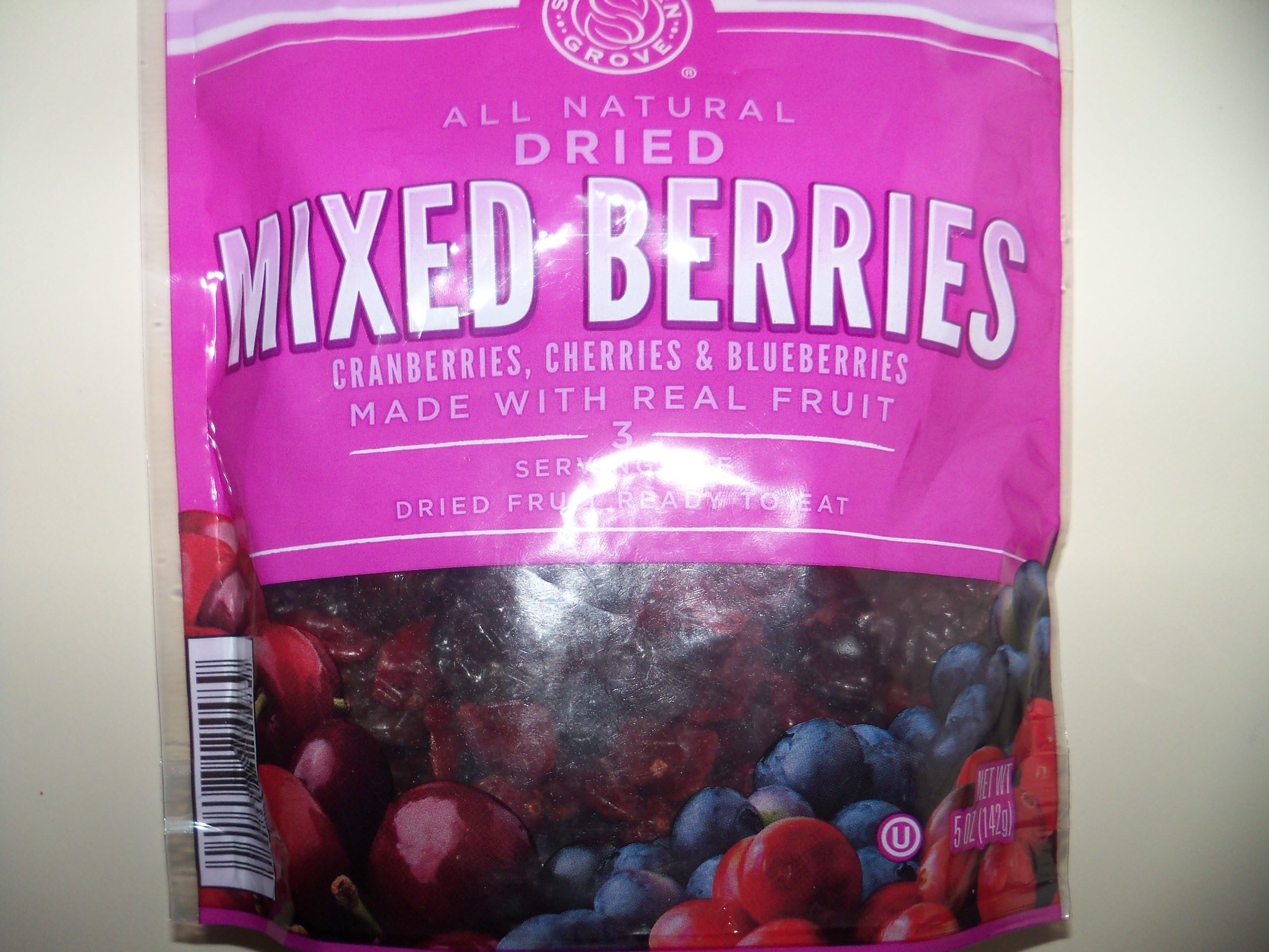 4 All Natural Dried Mixed Berries 5 Oz. Packages (Pack of 4) Cranberries, Cherries and Blueberries