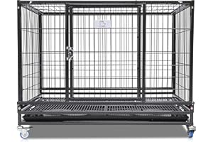Homey Pet 37 inch Folding Collapsible Heavy Duty Dog Crate, Foldable Dog Kennel Indoor with Lockable Wheels, Top Access, Removable Tray, Bite Proof Dog Cage for Medium Sized Dog, Black