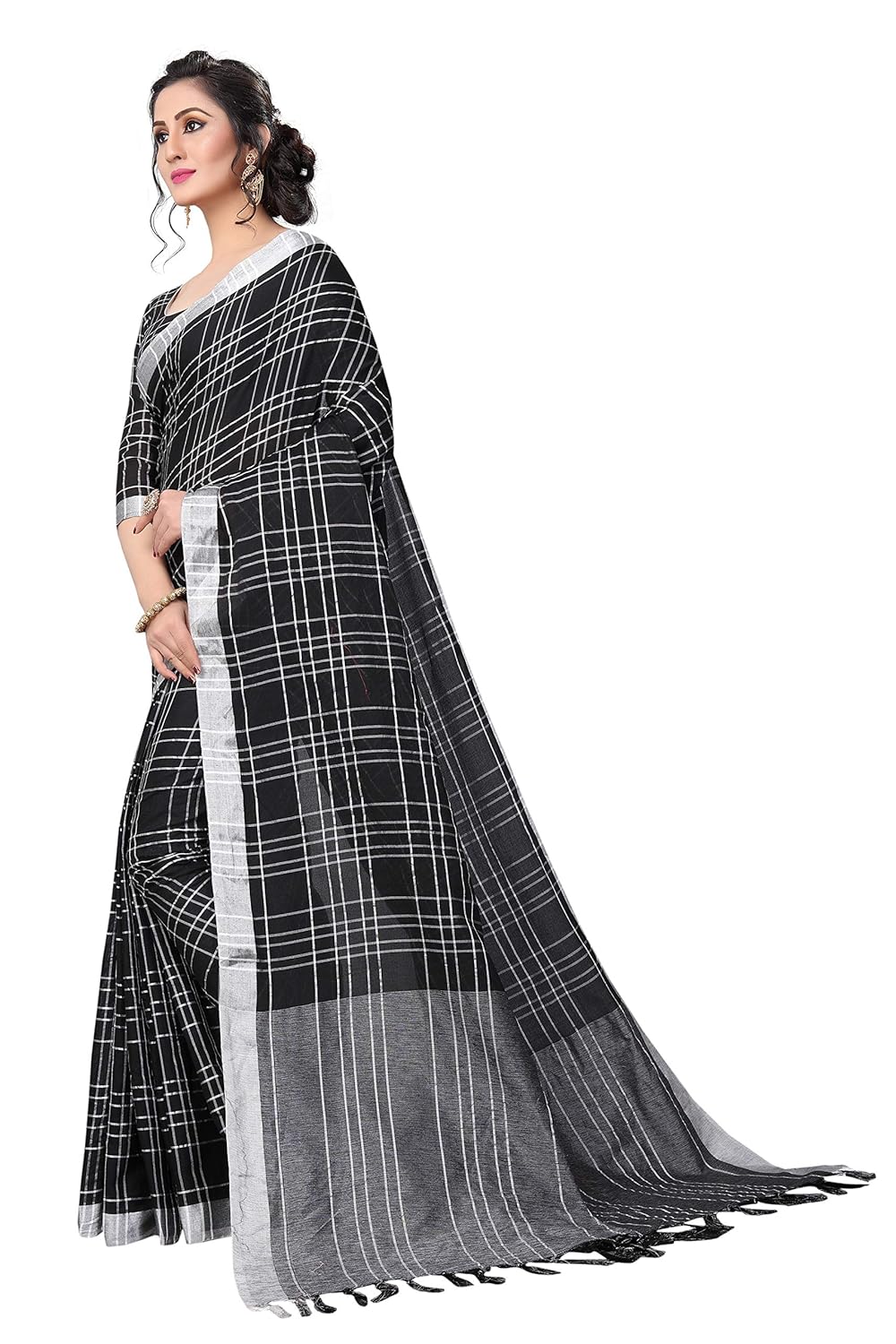 perfectblue women's linen saree with blouse piece (linenmiinniimumvaariation)