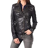 LEATHER FARM Women's Lambskin Leather Bomber Biker Jacket