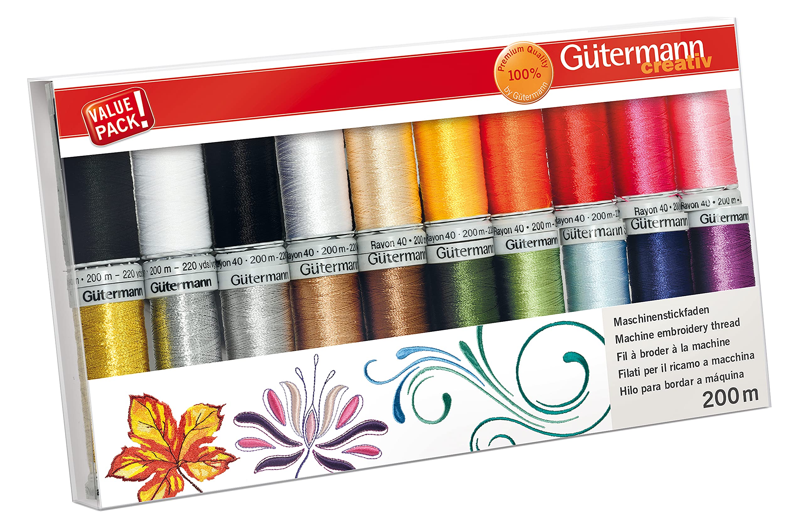 Gütermann creativ Machine embroidery thread set with 10 spools in different colours
