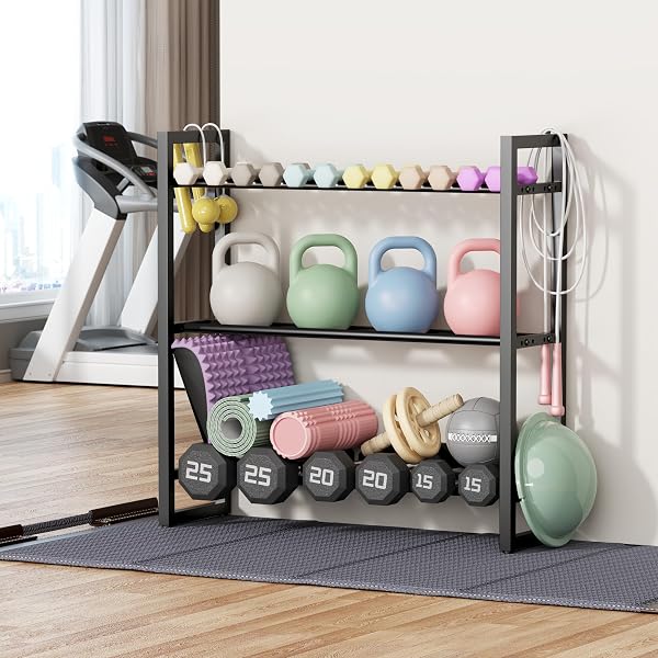 3 TIER DUMBBELL RACK, WEIGHT RACK FOR HOME GYM, 390 LB CAPACITY