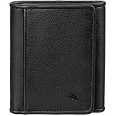 Tommy Bahama Mens Leather Trifold Wallet Black Pebble