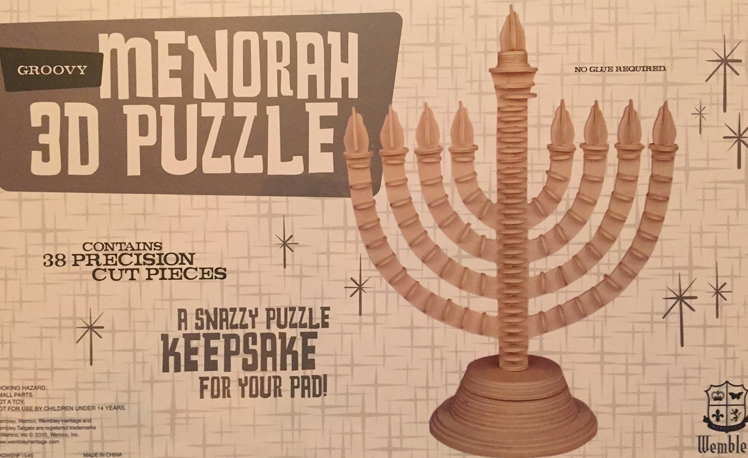 3D Groovy Menorah 38 piece Wooden Puzzle