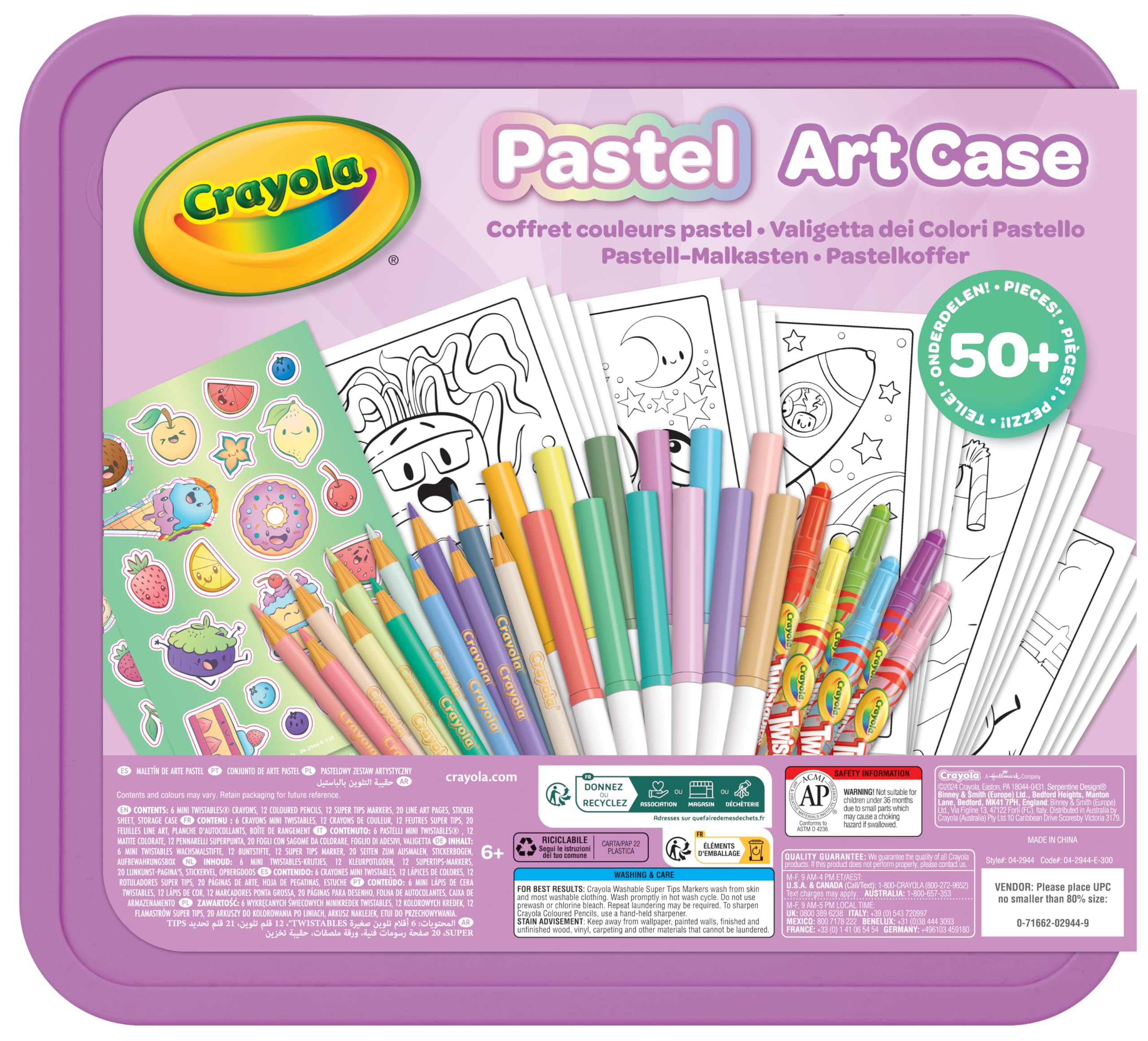 CRAYOLA Pastel Art Case - 50+ Pieces of Pastel Colouring Fun! | Includes Crayons, Markers, Pencils, Stickers & Paper | Ideal for Kids Ages 4+
