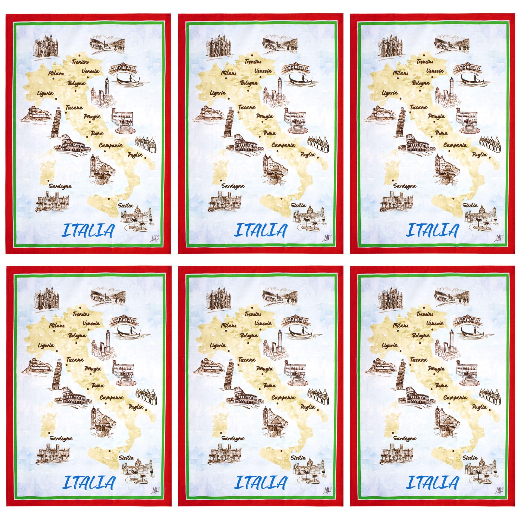 Nada Home Monumenti Italia 6839 Cotton Tea Towels Set of 6