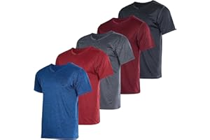 Real Essentials 5 Pack: Men’s V-Neck Dry-Fit Moisture Wicking Active Athletic Tech Performance T-Shirt