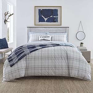 Eddie Bauer | Grays Harbor Collection | 100% Cotton Soft & Cozy Premium Quality Plaid Comforter with Matching Shams, 3-Piece Bedding Set, Full/Queen, Grey
