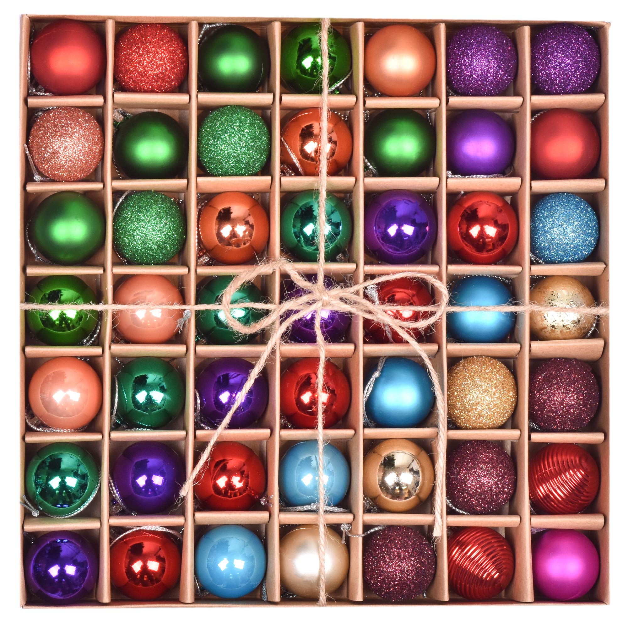 Valery Madelyn Rainbow Multicoloured Shatterproof Christmas Baubles for Tree Decoration, 49pcs 3cm Ball Ornaments