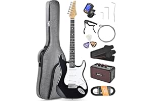 Leo Jaymz Beginner Electric Guitar Complete Kit with Portable Amp, Padded Gig Bag & Full Accessories, Maple Neck SSS Pickups 