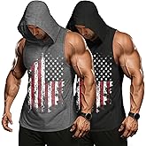 COOFANDY Men's 2 Pack Workout Hooded Tank Tops Bodybuilding Muscle Cut Off T Shirt Sleeveless Gym Hoodies