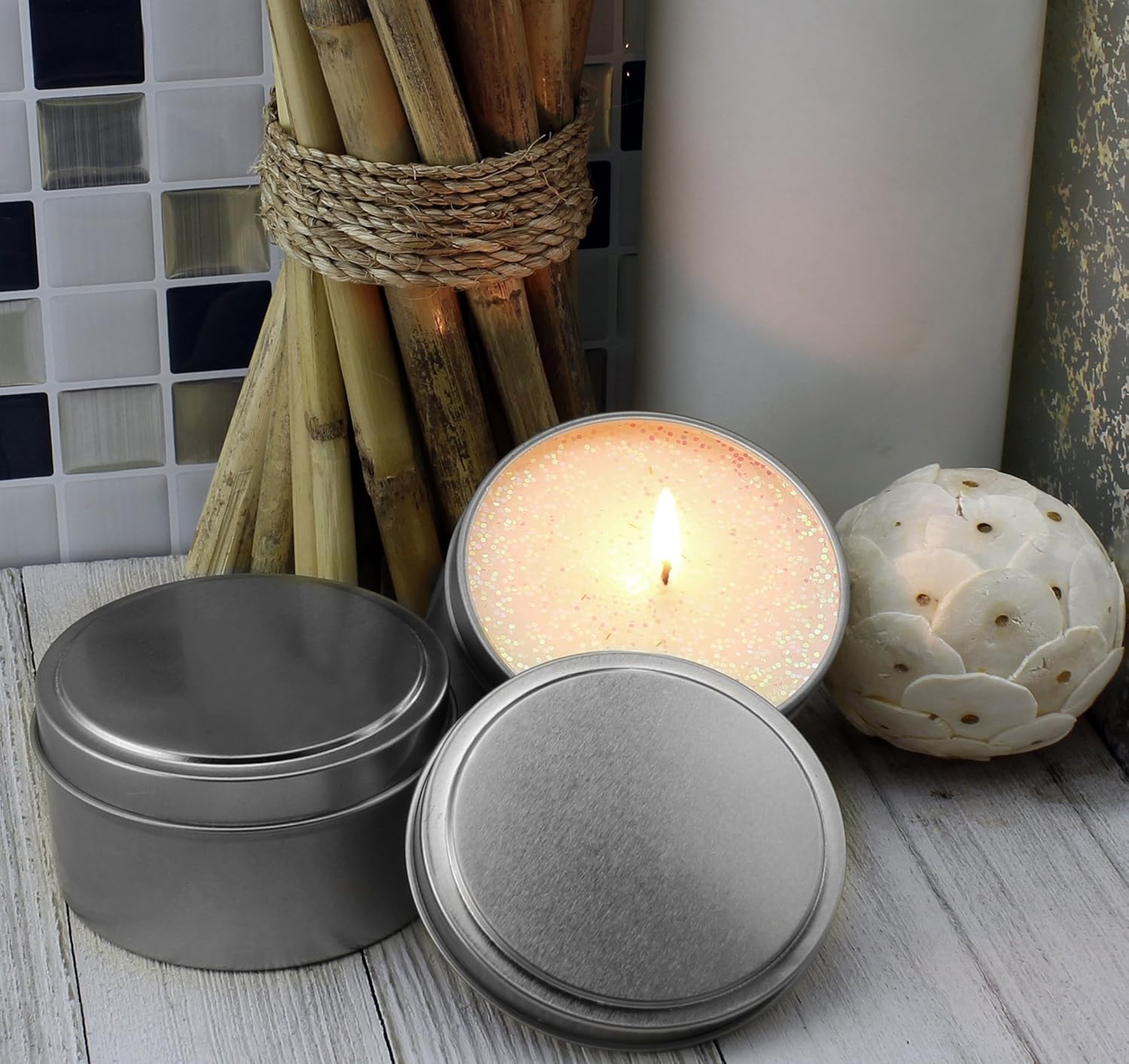 8Ounce Round Metal Tins (12Pack); For Candles, Arts Crafts, Storage