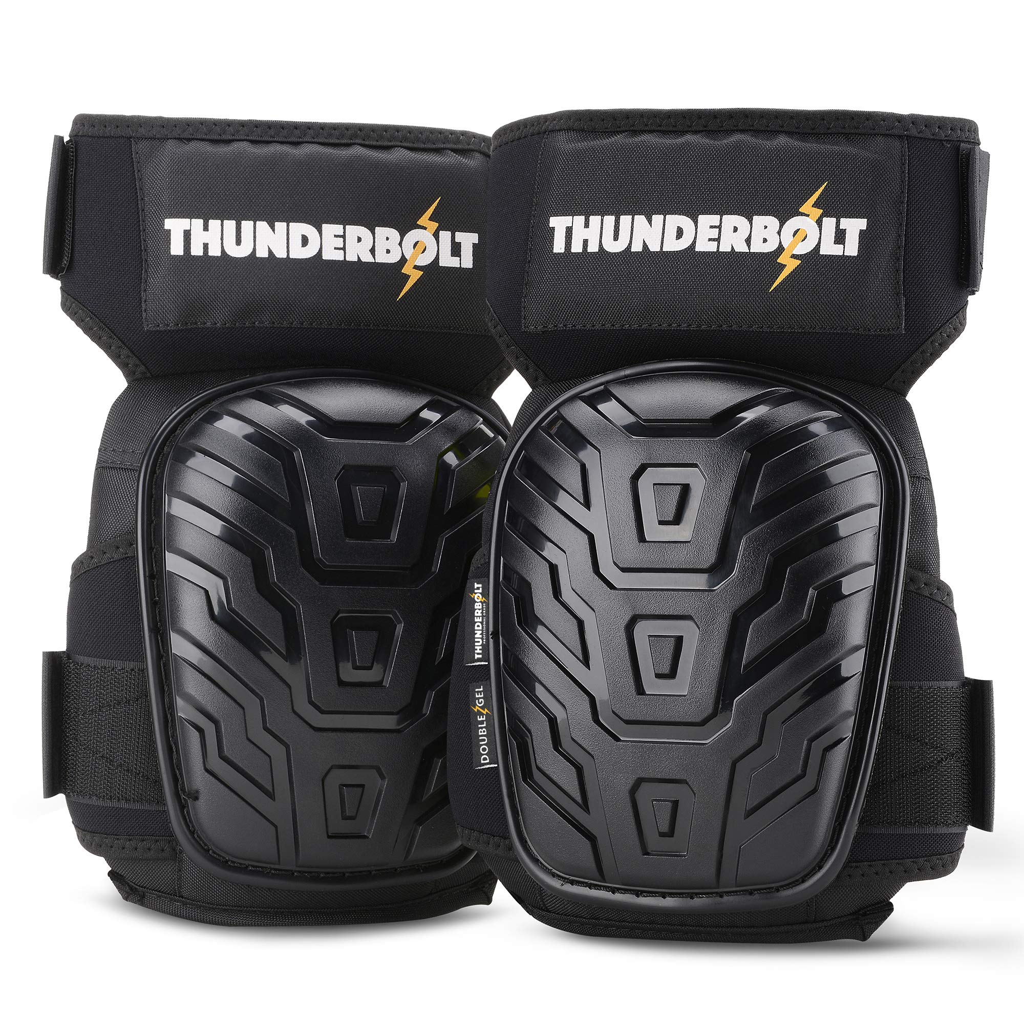 Thunderbolt Knee Pads for Men for Construction Gardening Flooring Roofing Heavy Duty Comfortable Double Gel Thick Foam Cushion with Adjustable Non-Slip Straps Professional Grade