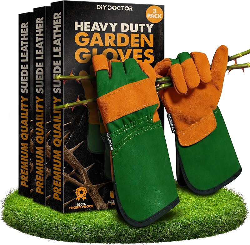 DIY Doctor 3 Pack Unisex Leather Heavy Duty Gardening Gloves Large