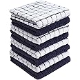 Bumble Premium Cotton Dish Cloths 12" x 12"| Navy Check Design | 380 GSM | Highly Absorbent & Soft Dish Towels | 100% Natural Ring Spun Cotton Tea Towel Set | Kitchen Towels - 8 Pack