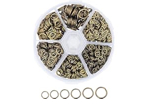 Mandala Crafts Assorted Antique Brass Jump Rings Jewelry Findings Metal O Rings for Jewelry Making Supplies - 1250 4mm to 10mm Small Open Jump Rings Kit for Necklace Earring