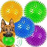 LECHONG 4-Pack Large Squeaky Dog Balls, 4.5" Rubber Spiky Dog Balls for Large Medium Aggressive Chewers Teeth Cleaning, Chew Toy for Training &amp; Boredom Buster