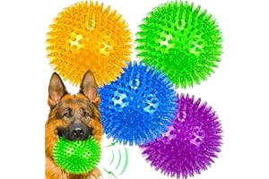 LECHONG 4-Pack Large Squeaky Dog Balls, 4.5" Rubber Spiky Dog Balls for Large Medium Aggressive Chewers Teeth Cleaning, Chew Toy for Training & Boredom Buster