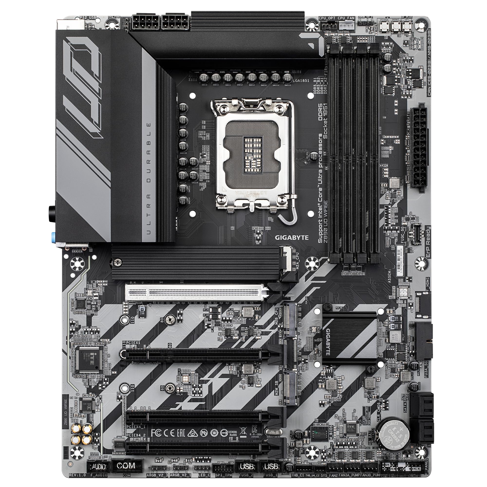 Gigabyte Z890 Ud Wifi6E Motherboard Rear I/O Panel Showing Usb Ports And Connectivity Options