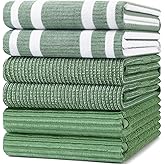 Homaxy Premium Kitchen Towels(18”x 28”, 6 Pack), Large Cotton 380 GSM Kitchen Hand Towels, Soft and Absorbent Terry Dish Towels, Multipurpose Tea Towel Set with Hanging Loop, Grass Green
